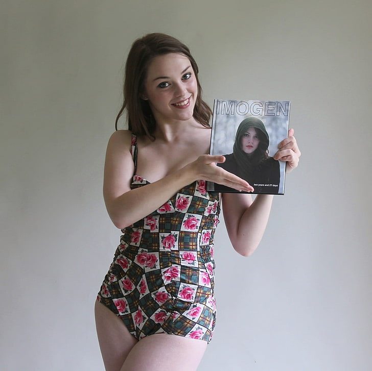Imogen Dyer, smiling, brunette, model, women, one-piece swimsuit, Promos, HD wallpaper