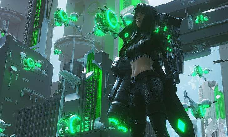 Sci Fi, Cyberpunk, Girl, Weapon, Woman, HD wallpaper