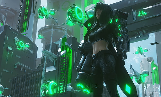 Science-Fiction, Cyberpunk, Mädchen, Waffe, Frau, HD-Hintergrundbild HD wallpaper