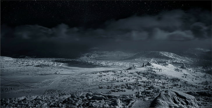 alam, pemandangan, gelap, Siberia, musim dingin, Wallpaper HD