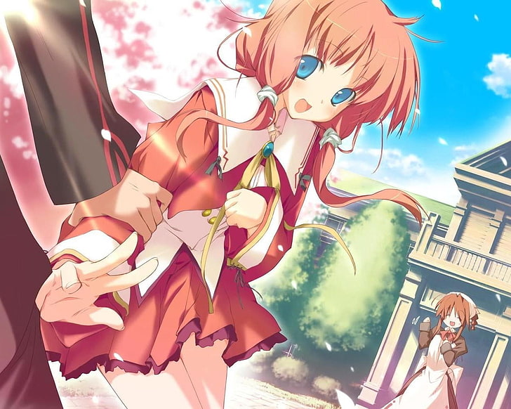 Anime Wallpaper, Happy Magarette, Mädchen, glücklich, Hand, Griff, Landschaft, HD-Hintergrundbild
