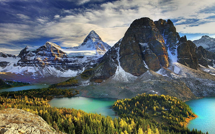 ทะเลสาบ - ภูเขา - ป่า - ยอดเขาหินแหลม - ป่าสนหิมะหนาท้องฟ้าแนวนอน -HD Wallpaper-2560X1600, วอลล์เปเปอร์ HD