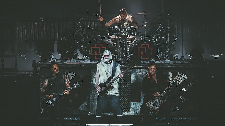 textil estampado en blanco y negro, Rammstein, banda de metal, conciertos, banda, Fondo de pantalla HD