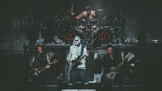 svartvitt tryckt textil, Rammstein, metalband, konserter, band, HD tapet HD wallpaper
