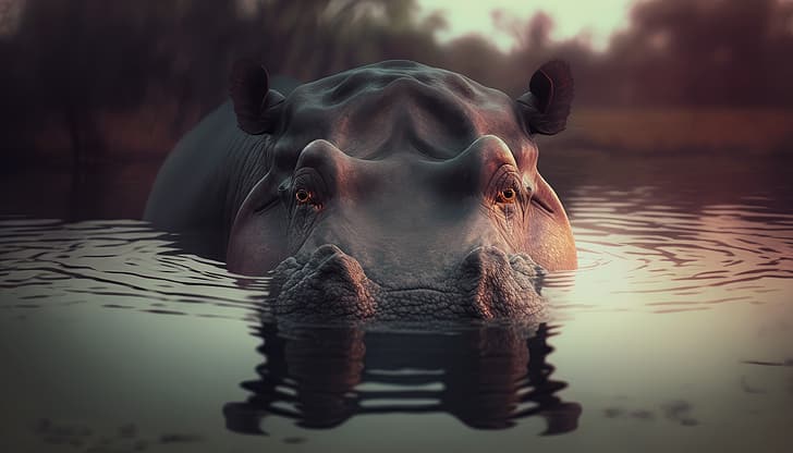 Art IA, hippopotames, Fond d'écran HD