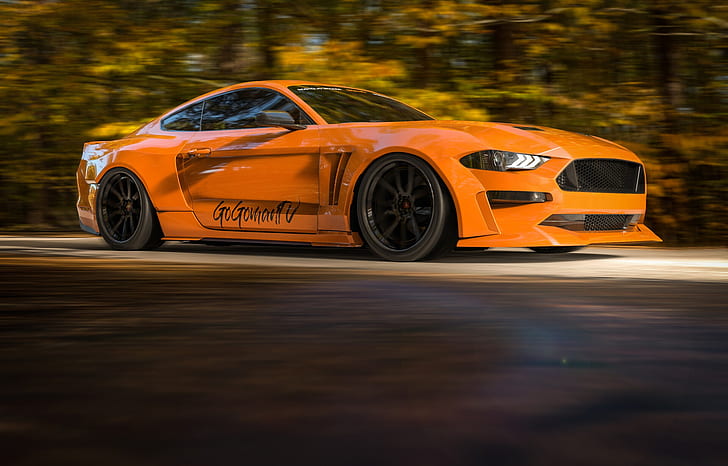 Mustang, Auto, Machine, Orange, Ford Mustang, Rendering, Transport and Vehicles, Rostislav Prokop, by Rostislav Prokop, Mustang Go Go, HD wallpaper