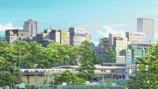 Anime, Tu nombre., Ciudad, Kimi No Na Wa., Tokio, Tren, Estación de tren, Árbol, Fondo de pantalla HD HD wallpaper