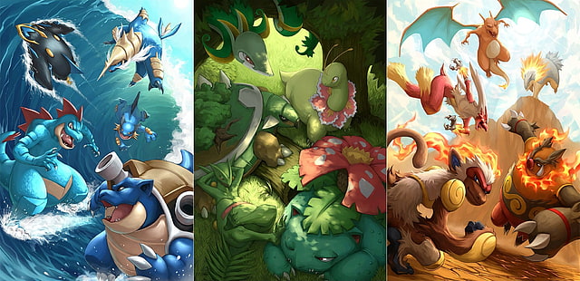 аниме, видео игри, Pokémon, Squirtle, Bulbasaur, Charmander, Charizard, Ivysaur, Venusaur, Charmeleon, HD тапет HD wallpaper