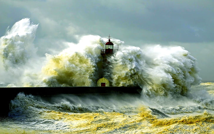Lighthouse, storm, sea, coast, waves, Lighthouse, Storm, Sea, Coast, Waves, HD wallpaper
