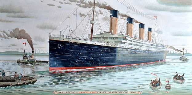 artwork, ship, vehicle, Titanic, HD wallpaper HD wallpaper