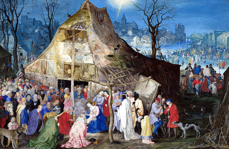 quadro, religião, mitologia, Jan Brueghel, o ancião, A adoração dos reis, HD papel de parede
