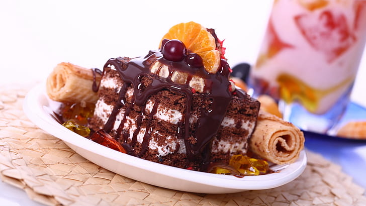 Шоколадова торта десерт сладка храна, шоколад, торта, десерт, сладка, храна, HD тапет