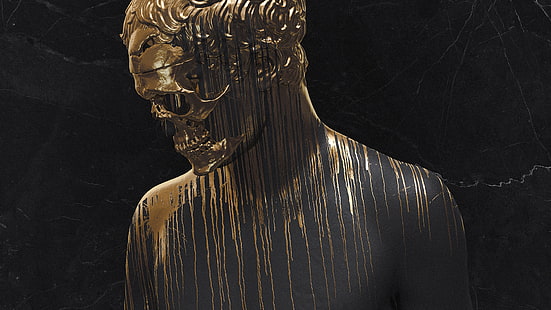 billelis, guld, skulptur, skalle, Apashe, HD tapet HD wallpaper