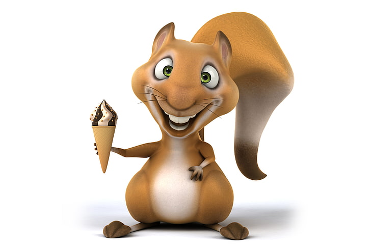 illustration d'écureuil brun, protéine, caractère, drôle, crème glacée, écureuil, Fond d'écran HD