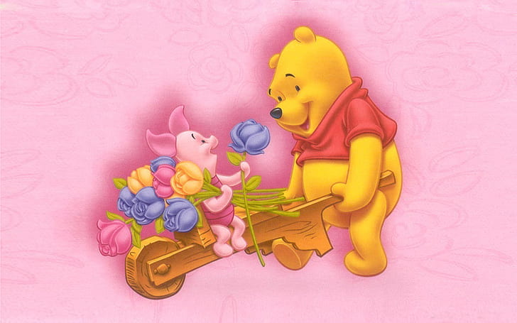 Winnie the Pooh And Piglet Trolley Bukett med blommor Disney Wallpaper Hd 1920 × 1200, HD tapet