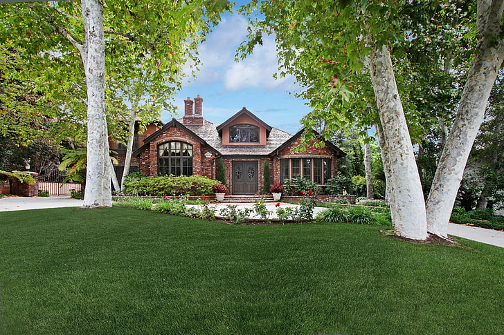 grass, trees, flowers, house, lawn, beautiful, CA, USA, mansion, the bushes, San Juan Capistrano, HD wallpaper