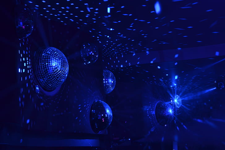 disco, blue, bright, disco balls, HD wallpaper