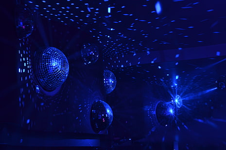 discoteca, blu, luminoso, palle da discoteca, Sfondo HD HD wallpaper