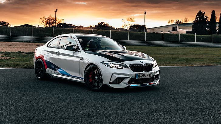 BMW M2, race tracks, sunset, car, vehicle, M Performance, HD wallpaper