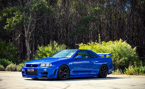 blue Nissan GT-R coupe, tuning, GT-R, Nissan, Nissan Skyline, R34, skyline, HD wallpaper HD wallpaper