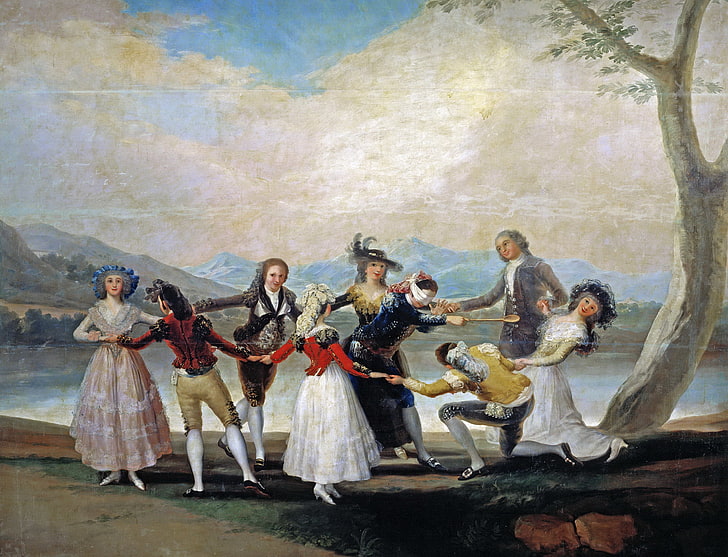 krajobraz, obraz, gatunek, zabawa w chowanego, Francisco Goya, Tapety HD