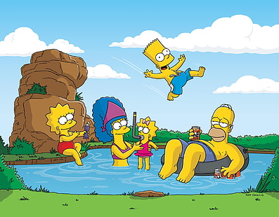 Los Simpson, Homer Simpson, Marge Simpson, Lisa Simpson, Maggie Simpson, Bart Simpson, dibujos animados, Fondo de pantalla HD HD wallpaper