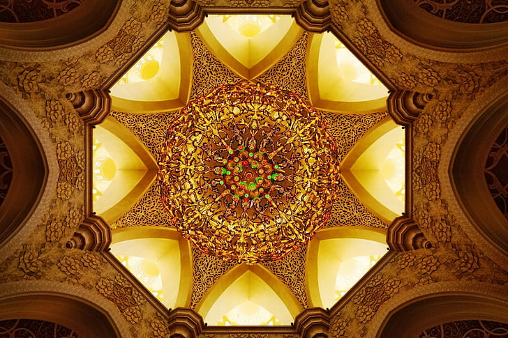 abstract, architecture, mosque, mosaic, symmetry, colorful, arch, worm's eye view, HD wallpaper