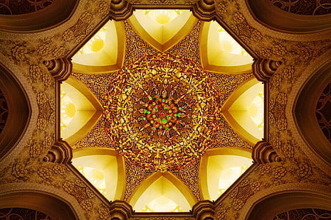 résumé, architecture, mosquée, mosaïque, symétrie, coloré, cambre, vue d'oeil de ver, Fond d'écran HD HD wallpaper