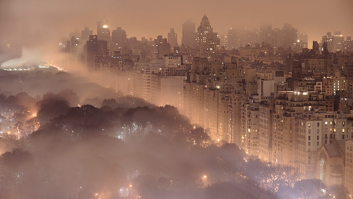 photographie aérienne de bâtiments de la ville, ville, paysage urbain, Central Park, New York City, Fond d'écran HD