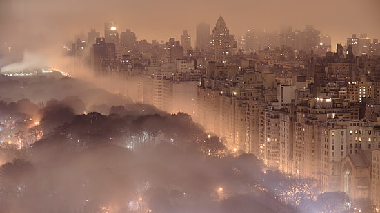 аэрофотосъемка городских зданий, город, городской пейзаж, центральный парк, нью-йорк, HD обои HD wallpaper