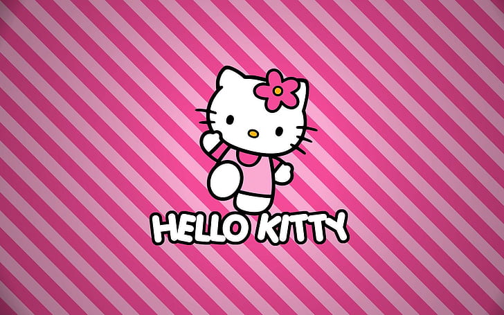 Привет Китти, мультфильм, розовый, кот, цветок, привет котенок графика, привет котенок, мультфильм, розовый, кот, цветок, HD обои