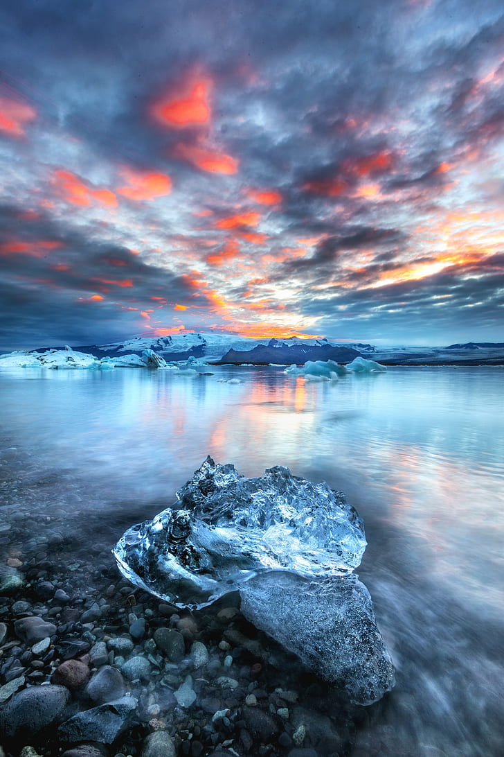 gunung es, floe, es, danau, Wallpaper HD, wallpaper seluler