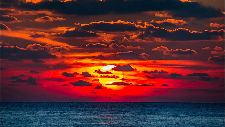 Earth, Sunset, Red, Sea, Sky, Sun, HD wallpaper