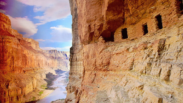 Nankoweap Ruins Colorado River Gr Cañón, acantilados, río, cañón, ruinas, naturaleza y paisajes, Fondo de pantalla HD