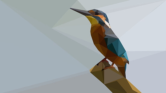 Abstract, Facets, Bird, Kingfisher, Low Poly, Minimalist, Polygon, HD wallpaper HD wallpaper