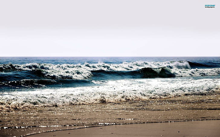 Искрящийся берег океана, вода, пляж, океан, волны, песок, природа, рай, берег, природа и пейзажи, HD обои