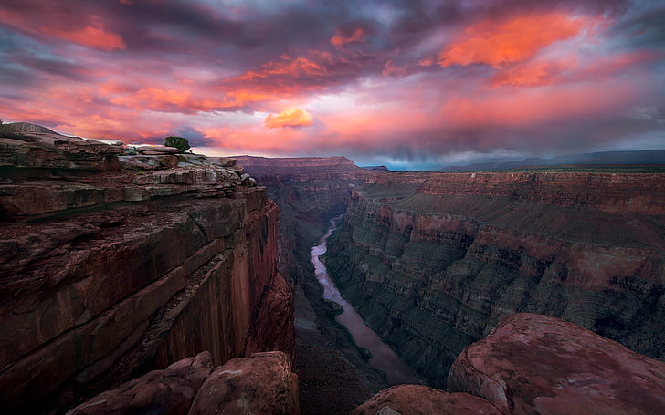 Sunset Red Sky Grand Canyon National Park In Arizona Usa Lipan Point Wide View Of The Canyon And The Colorado Full Hd Wallpapers 1920×1200, HD wallpaper