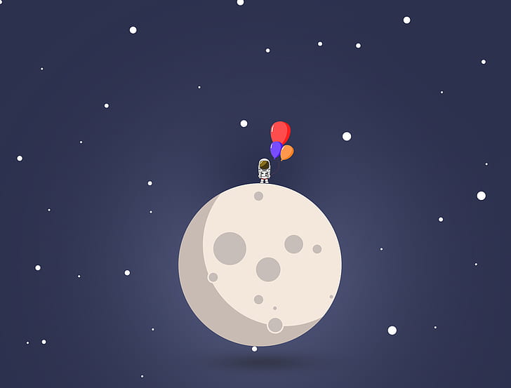 Astronauten Weltraum Illustration blauer Mond weiße Kugel Nacht Sterne Himmel Liebe, HD-Hintergrundbild