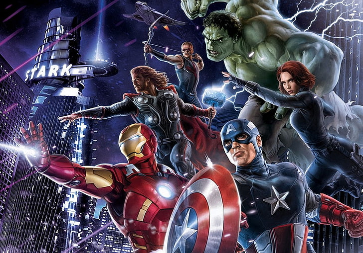MCU Marvel Avengers wallpaper digital, Os Vingadores, Vingadores, Viúva Negra, Capitão América, Hawkeye, Hulk, Homem de Ferro, Thor, HD papel de parede