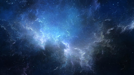 space art, nebula, sky, universe, outer space, astronomical object, stars, galaxy, blue, phenomenon, space, artwork, bluish, darkness, astronomy, art, HD wallpaper HD wallpaper