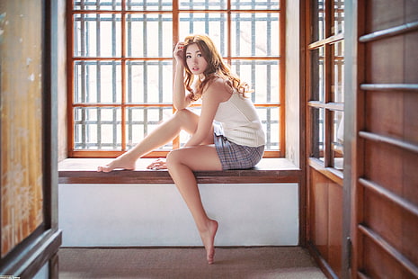 Asia, wanita, berambut cokelat, tanpa alas kaki, Wallpaper HD HD wallpaper