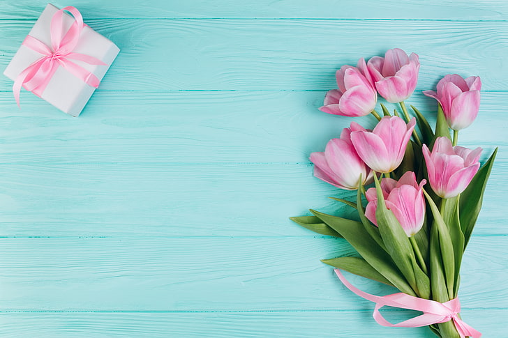love, flowers, gift, tulips, pink, fresh, wood, beautiful, romantic, spring, with love, tender, HD wallpaper