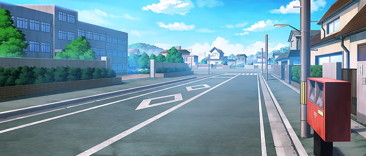 anime street, buildings, school, Anime, HD wallpaper HD wallpaper