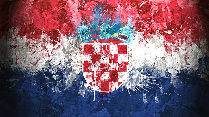 white, red, and blue shield artwork, paint, flag, coat of arms, Croatia, The Republic Of Croatia, HD wallpaper