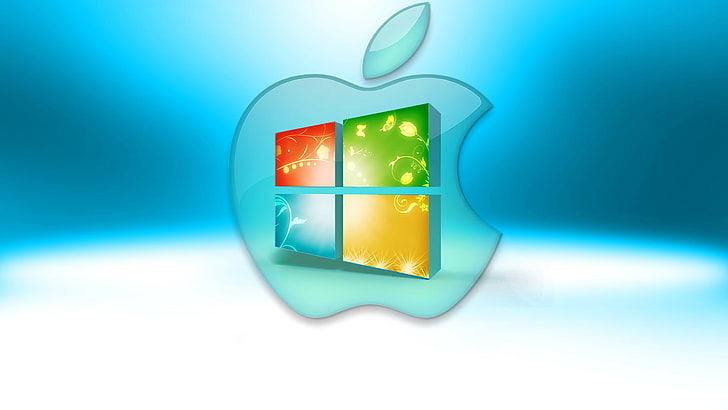 Apple и Microsoft Windows логотипы, компьютер, яблоко, логотип, Mac, эмблема, Windows, операционная система, HD обои