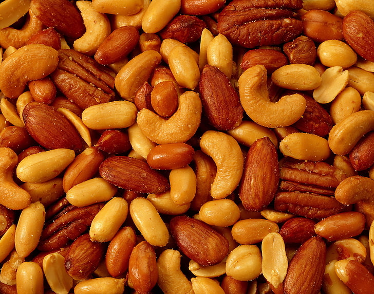almond nuts, nuts, background, roasted, HD wallpaper
