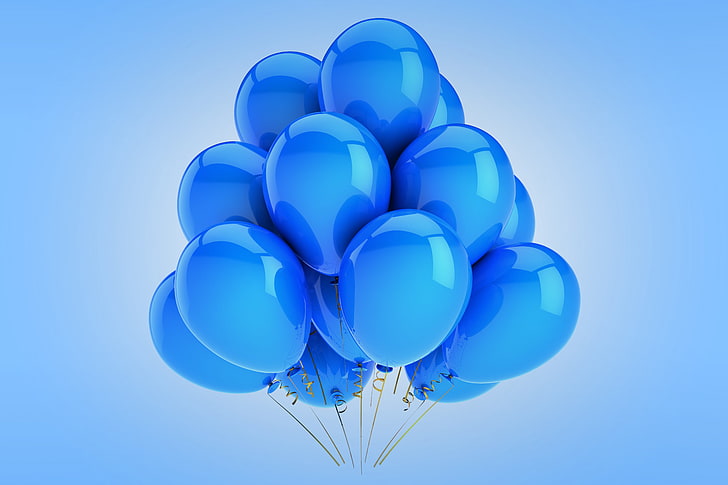 Ilustración de globo azul, globos, azul, celebración, vacaciones, Fondo de pantalla HD