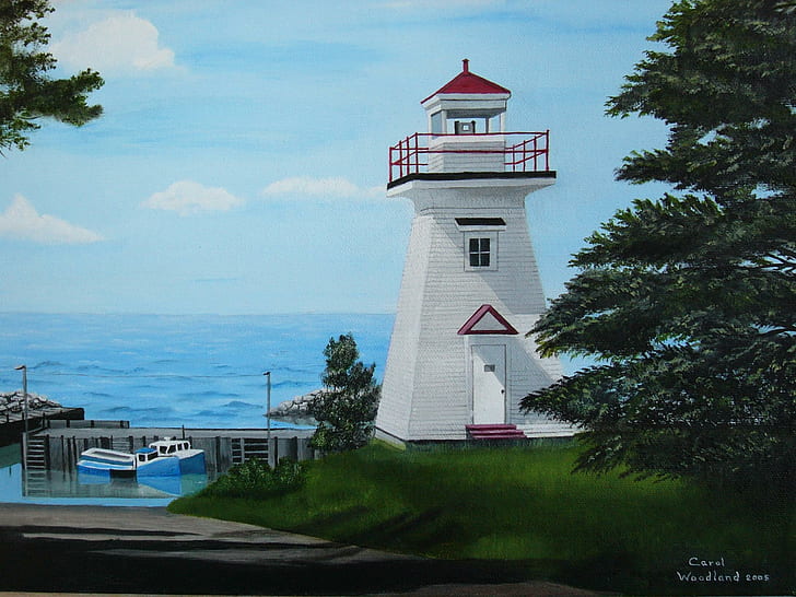 The Beauty Of The Lighthouse, woda, drzewa, latarnia morska, ziemia, zwierzęta, Tapety HD