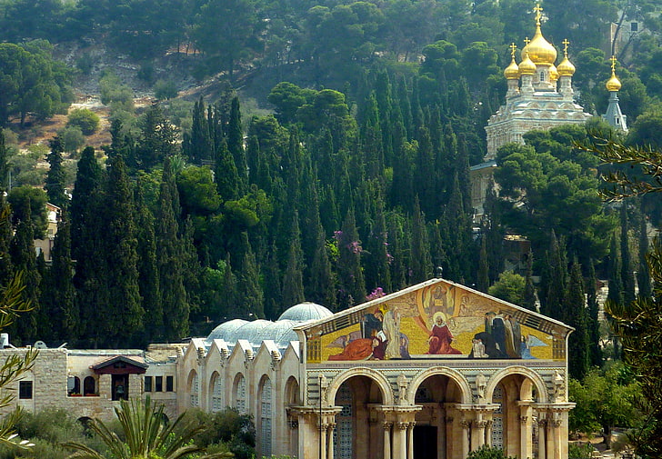 黄色の塗られた教会、偉大なエルサレム、イエス・キリスト、神殿、 HDデスクトップの壁紙