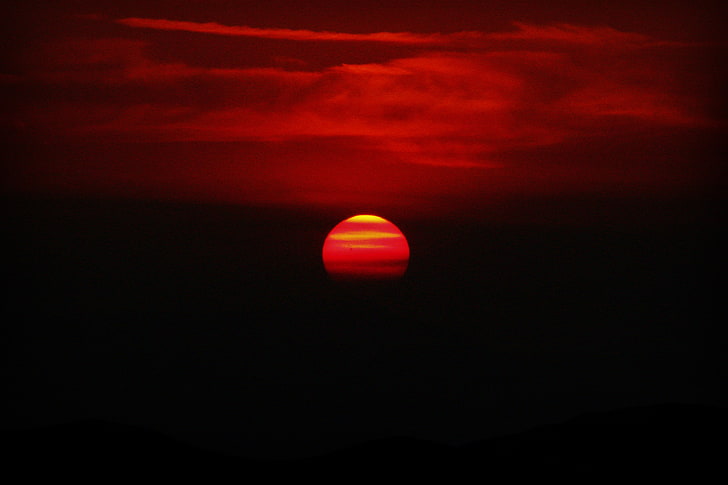 eclipse lunar, rojo, puesta de sol, Darrel Gamble, nubes, Fondo de pantalla HD